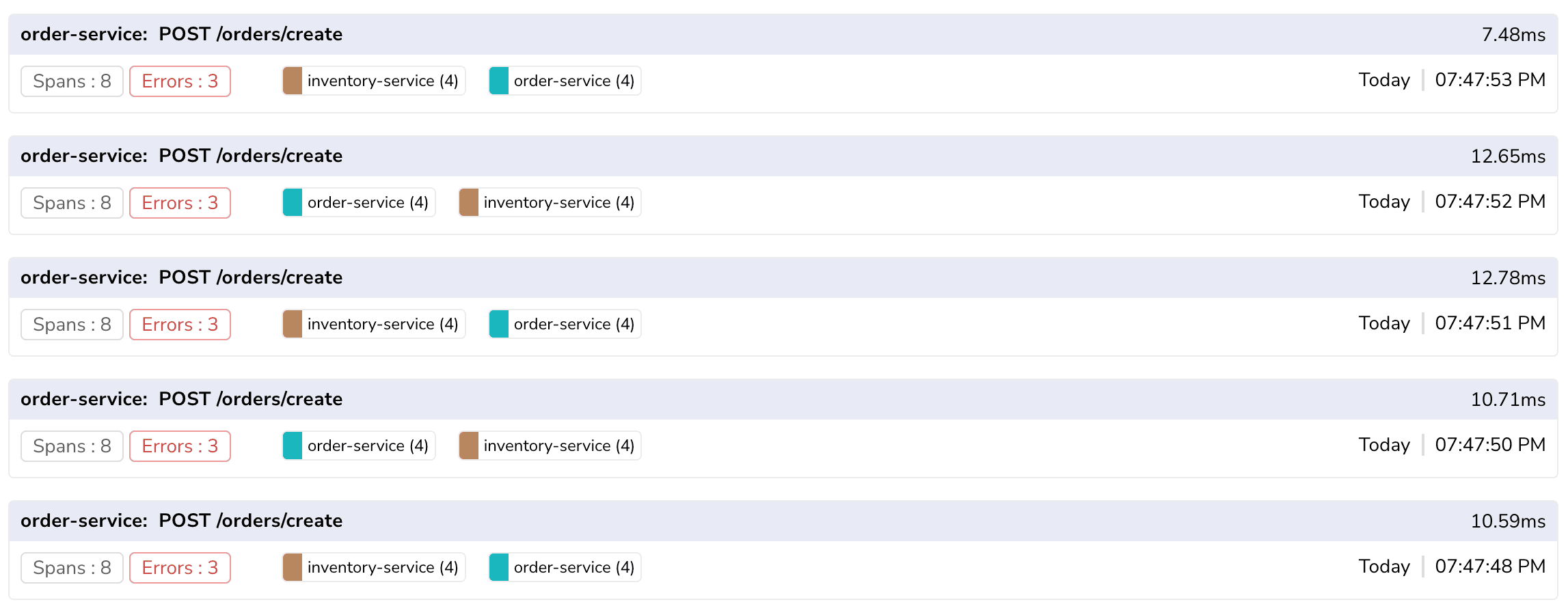 Errors clearly displayed alongside specific trace details on OpenObserve