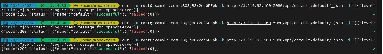OpenObserve Dashboard UI - Copying Curl Command for Log Ingestion