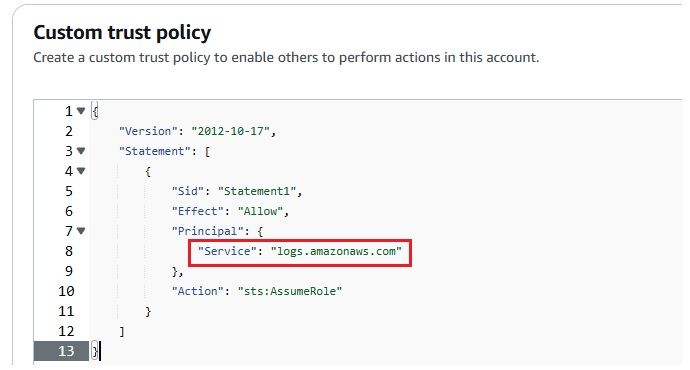 Defining trust policy for CloudWatch Logs role in IAM