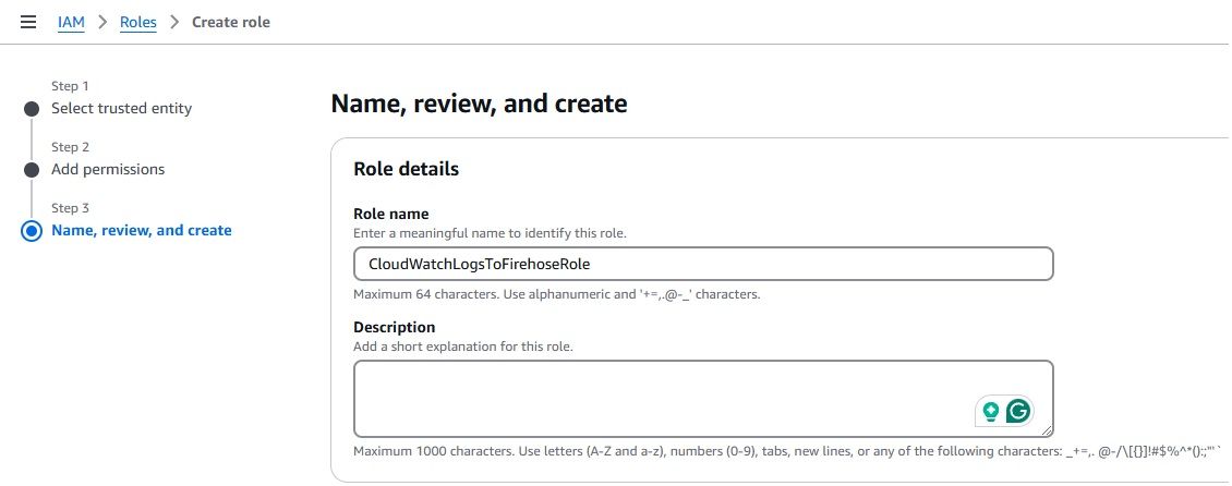 Naming and creating IAM role for Firehose permissions