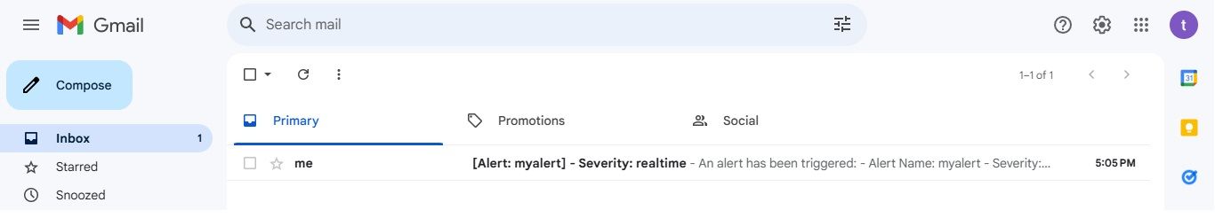 OpenObserve alert email details in Gmail.