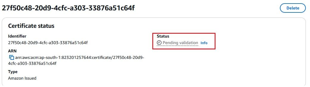 AWS ACM - CNAME Record for Domain Validation