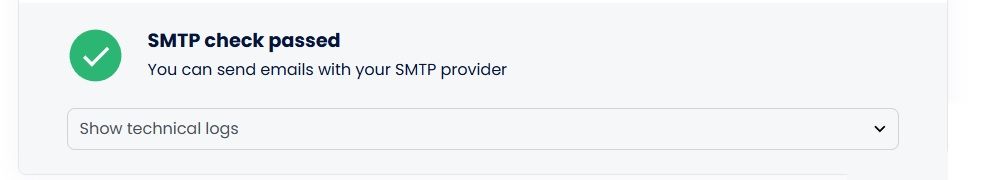 Successful Gmail SMTP test result
