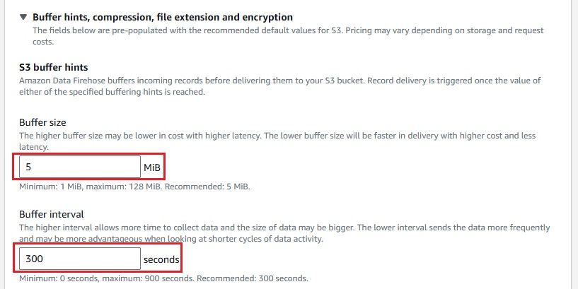Kinesis Firehose buffering configuration options for data delivery