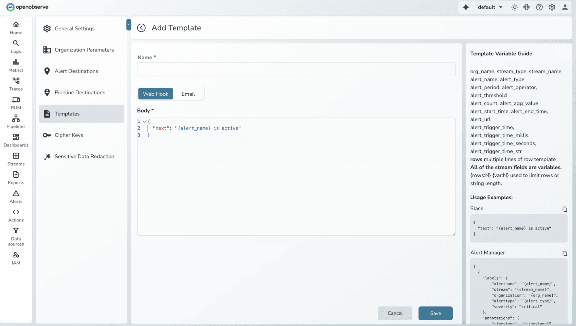 Customizable and re-usable Alert templates