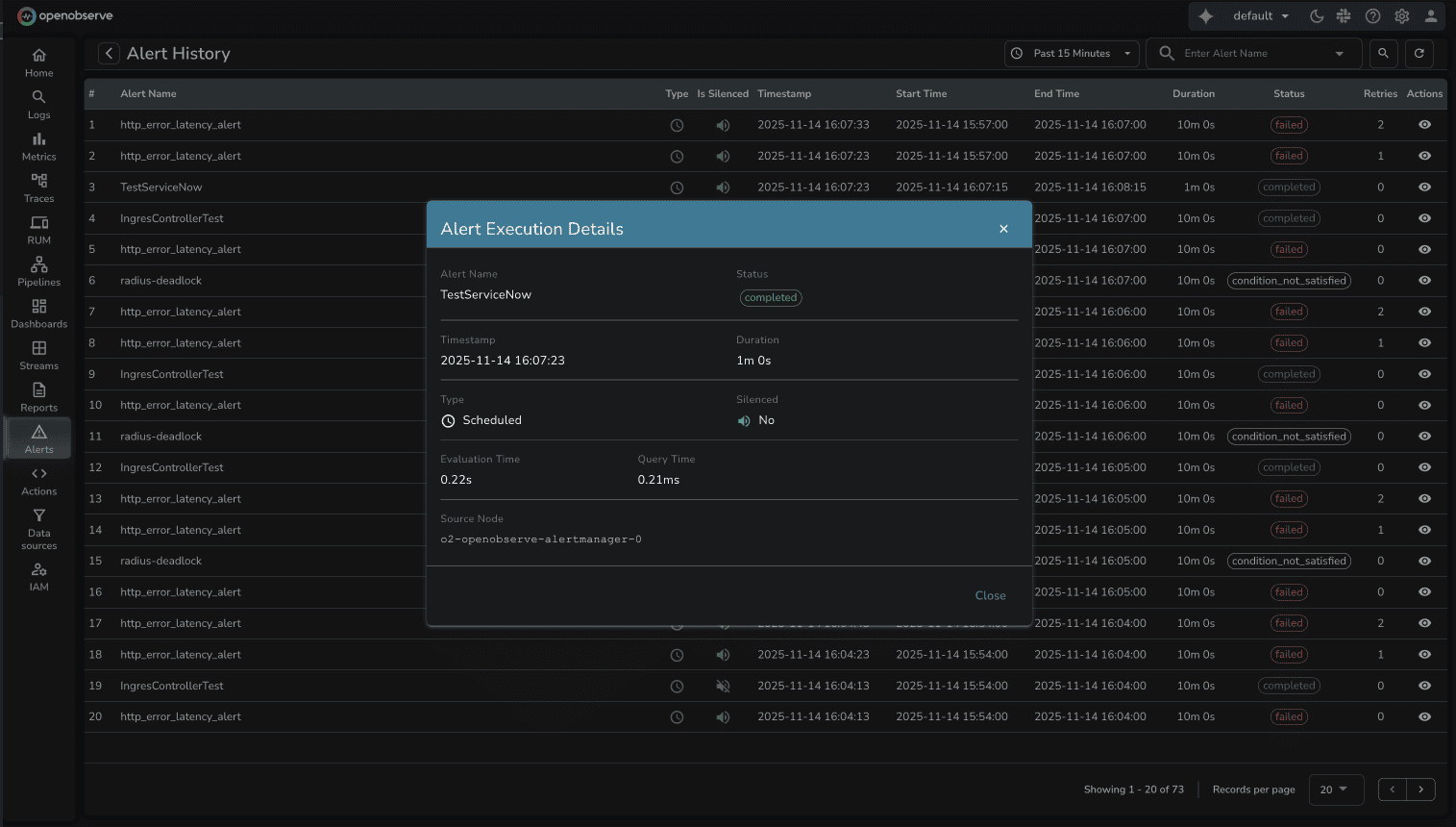 Alert History UI in OpenObserve