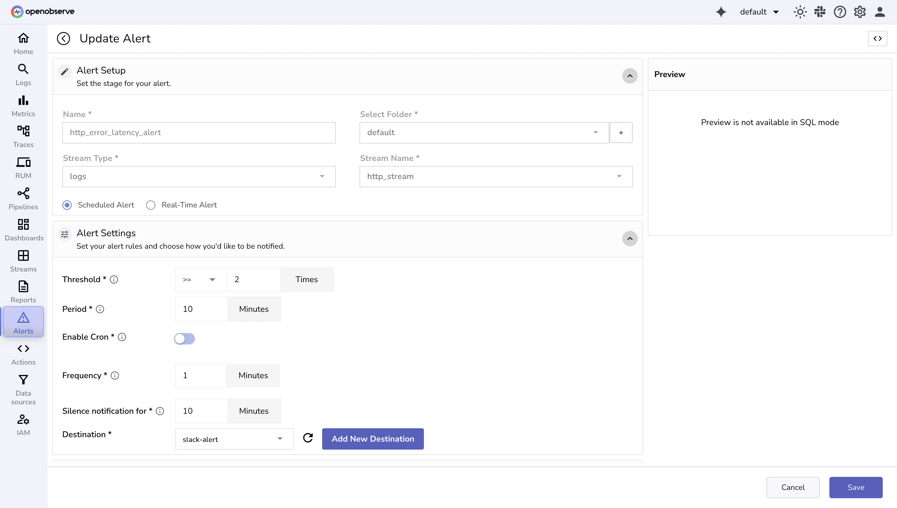 Configuring scheduled alerts