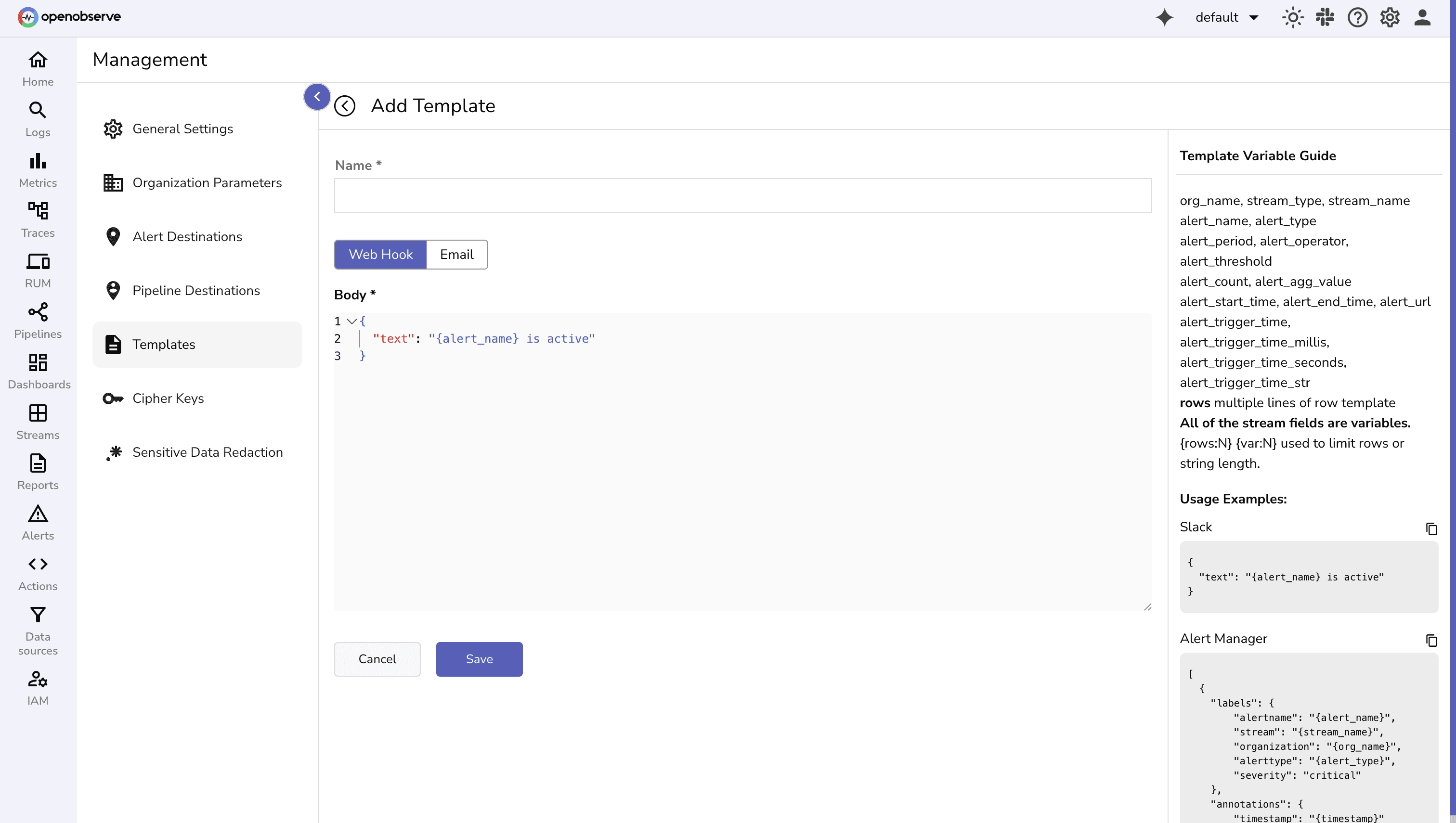 Configuring Templates for alert message customization