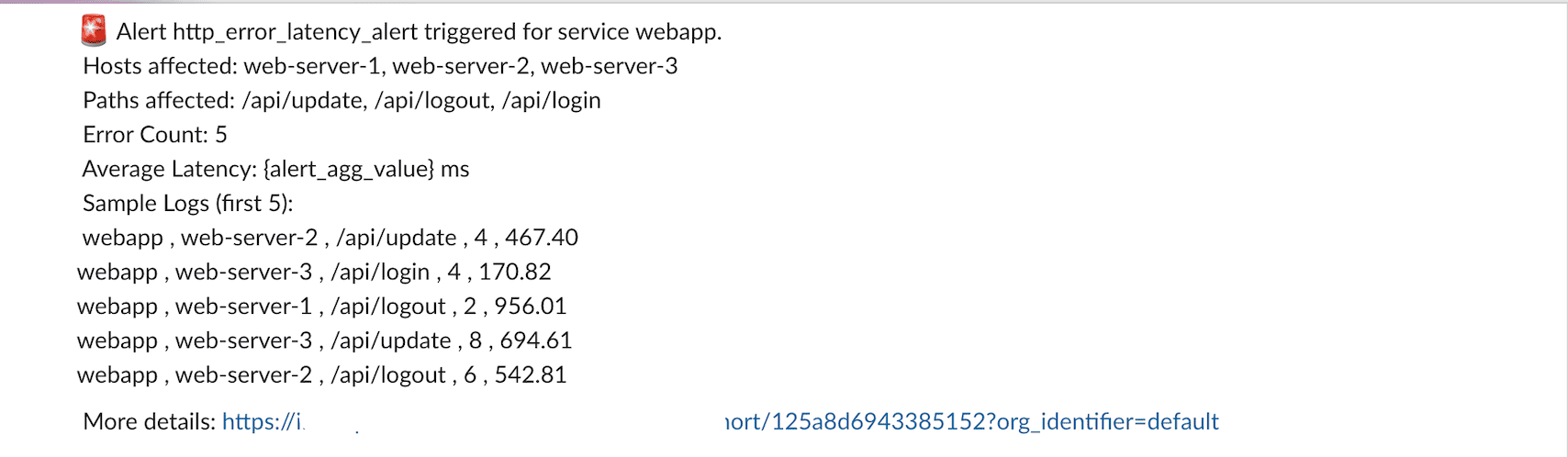 Slack alert message output