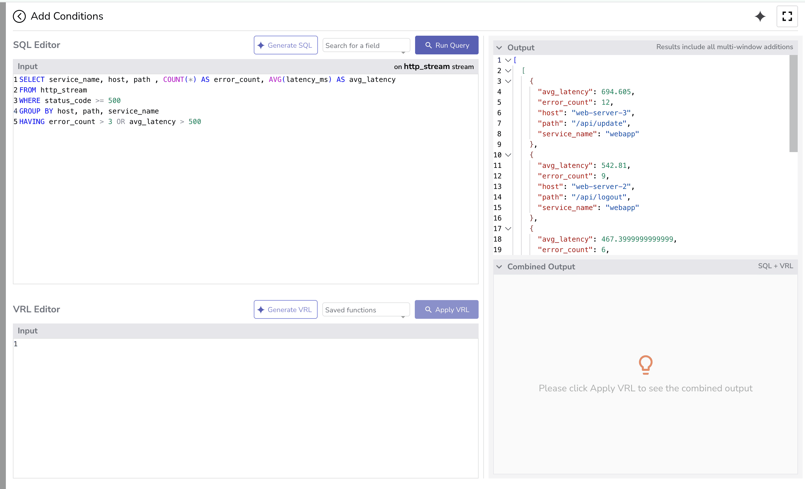 SQL condition for triggering alerts