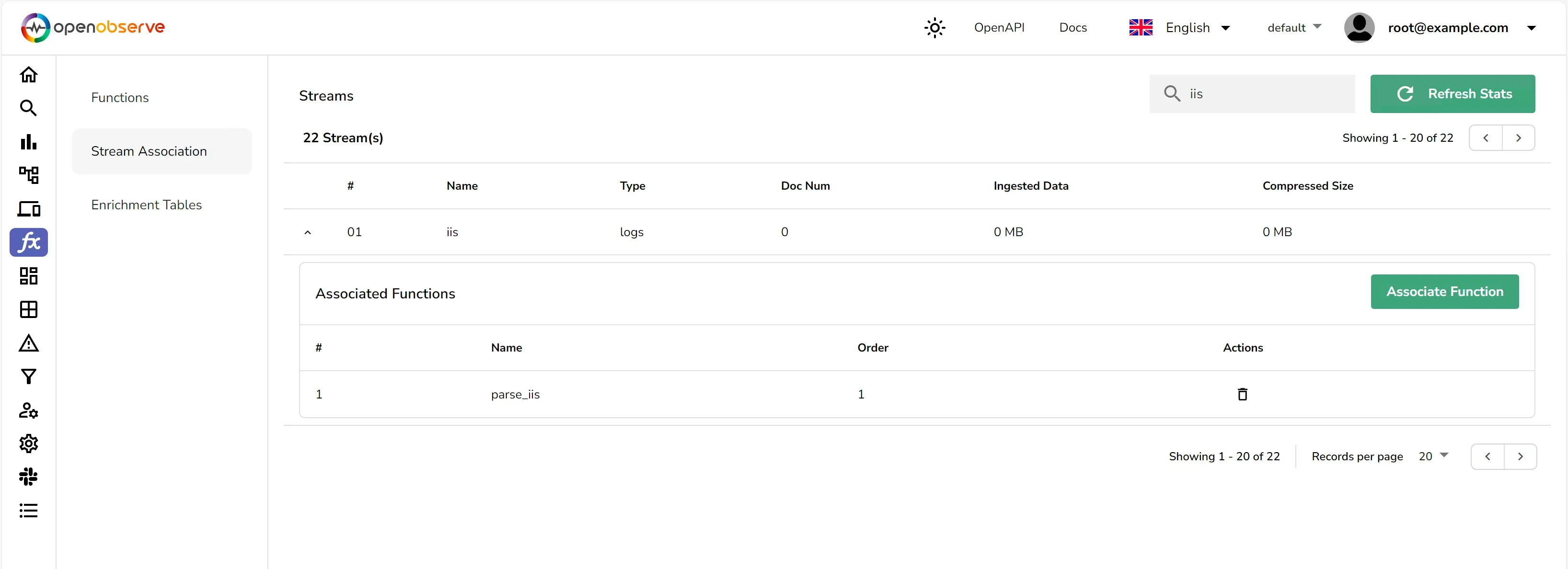 Associate function to the stream