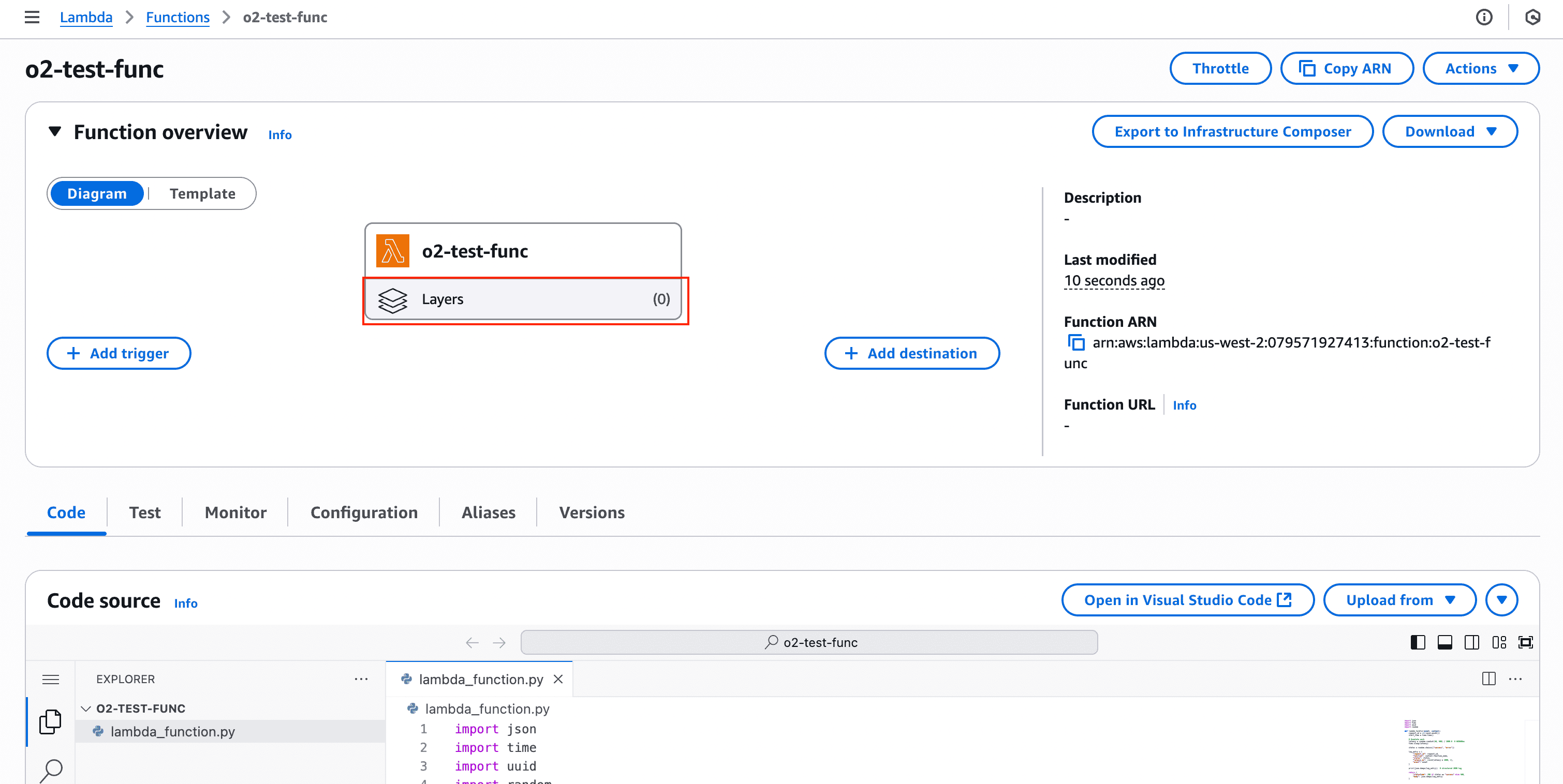 AWS Console: Lambda Function Layer