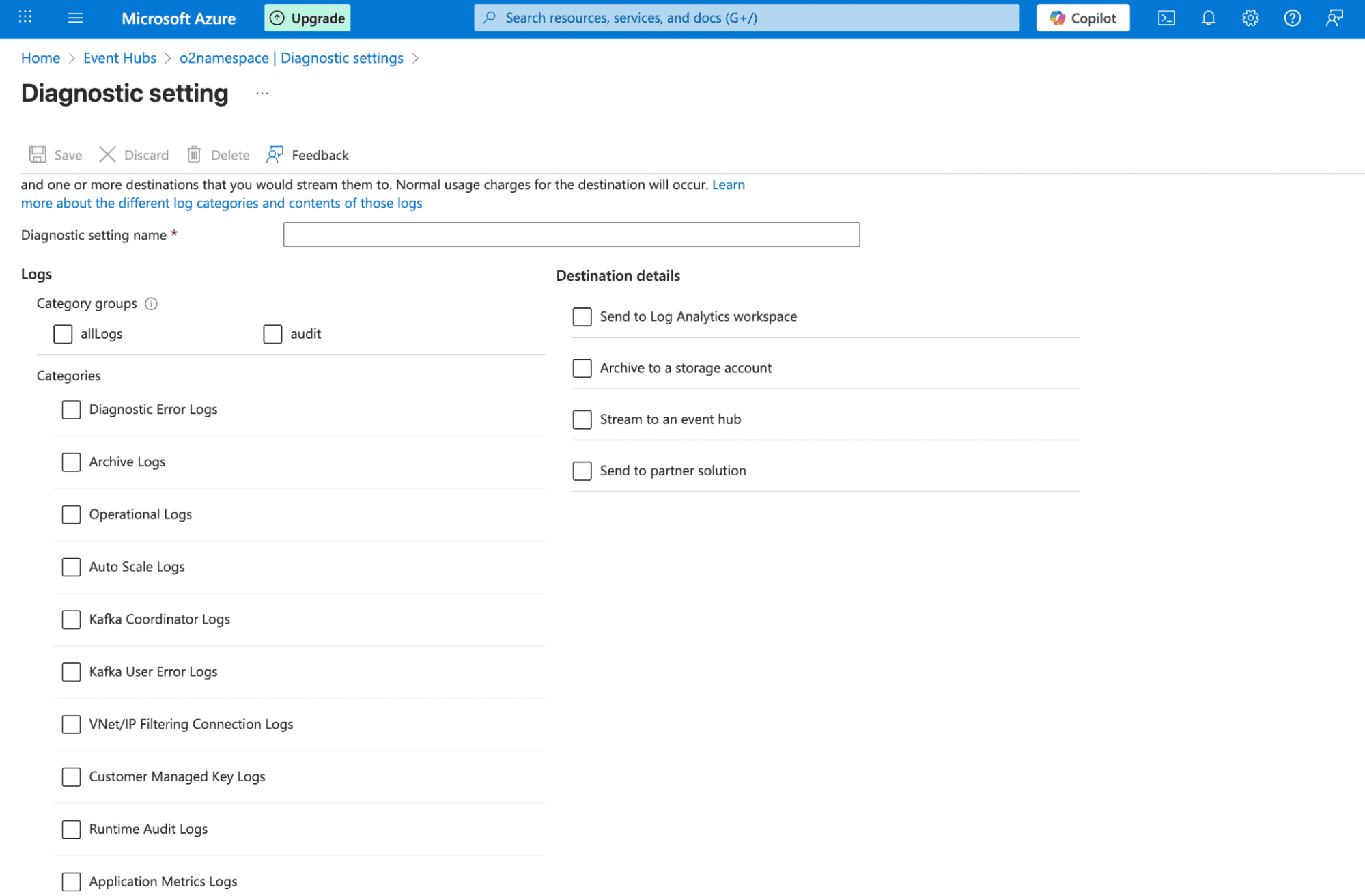 Azure Eventhub Diagnostic Logs