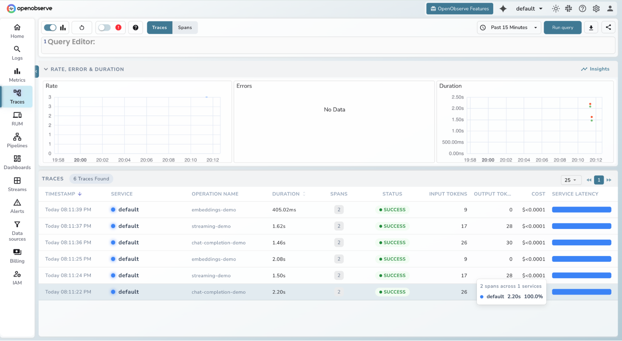 LLM traces in OpenObserve