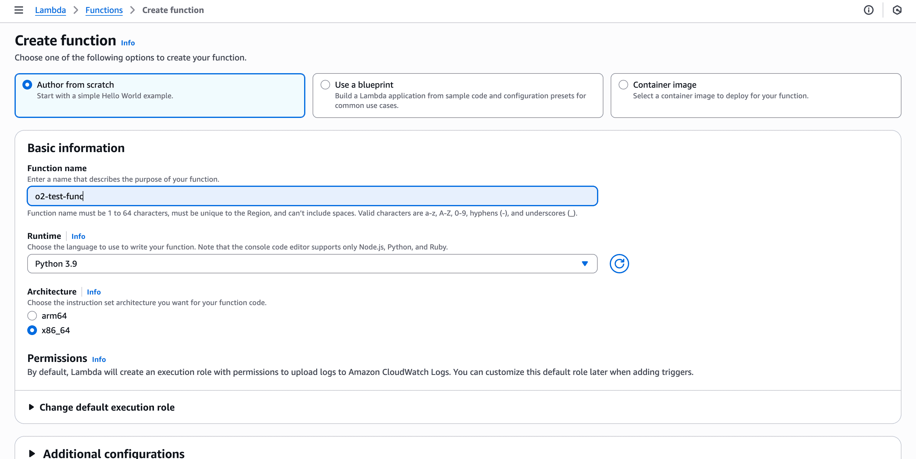 AWS Console: Creating Lambda Function