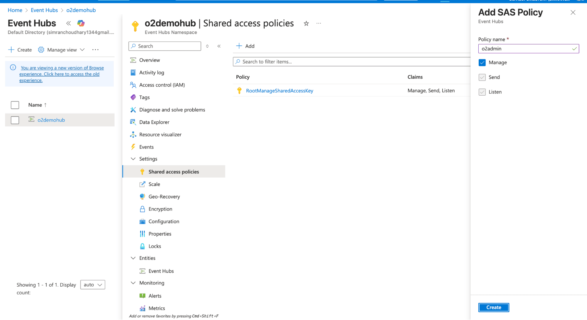 Create a Shared Access Policy