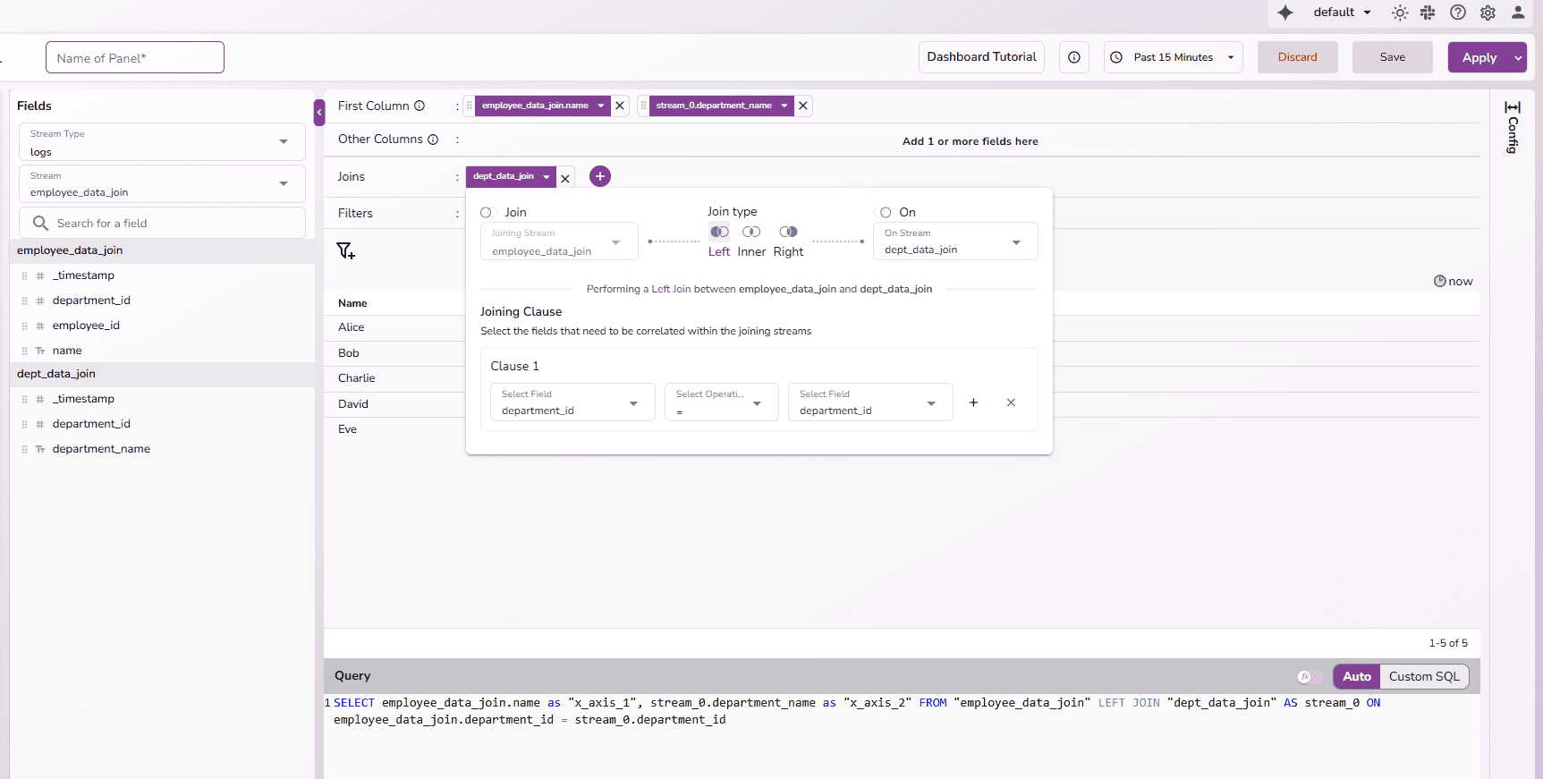 Join Support in Auto SQL Dashboards