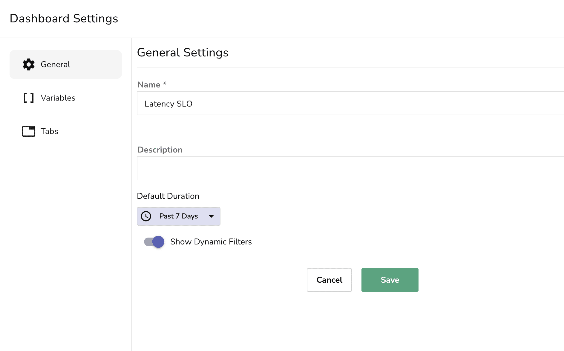 Dashboard settings in OpenObserve