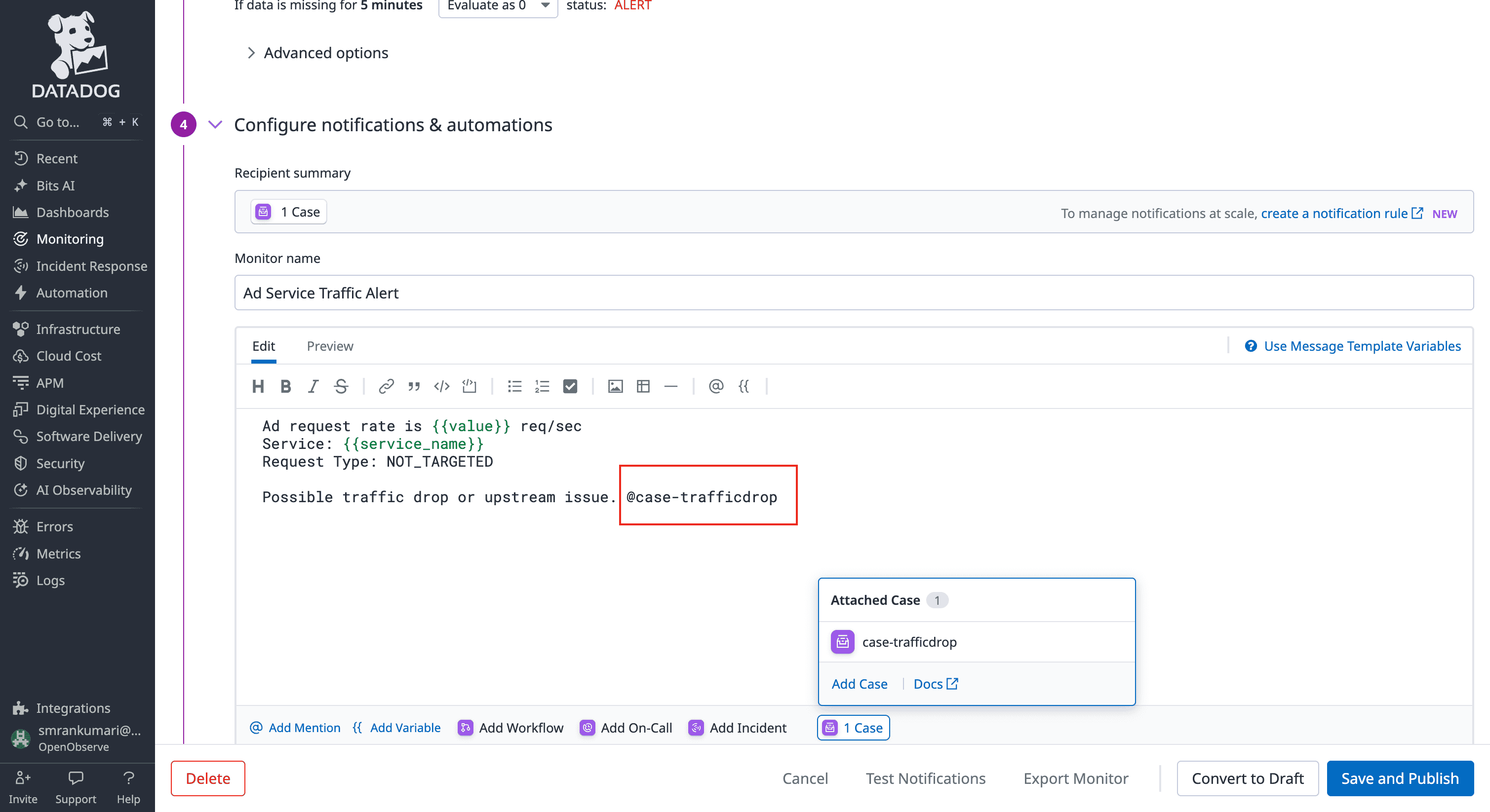 Automatic Case Creation : Datadog