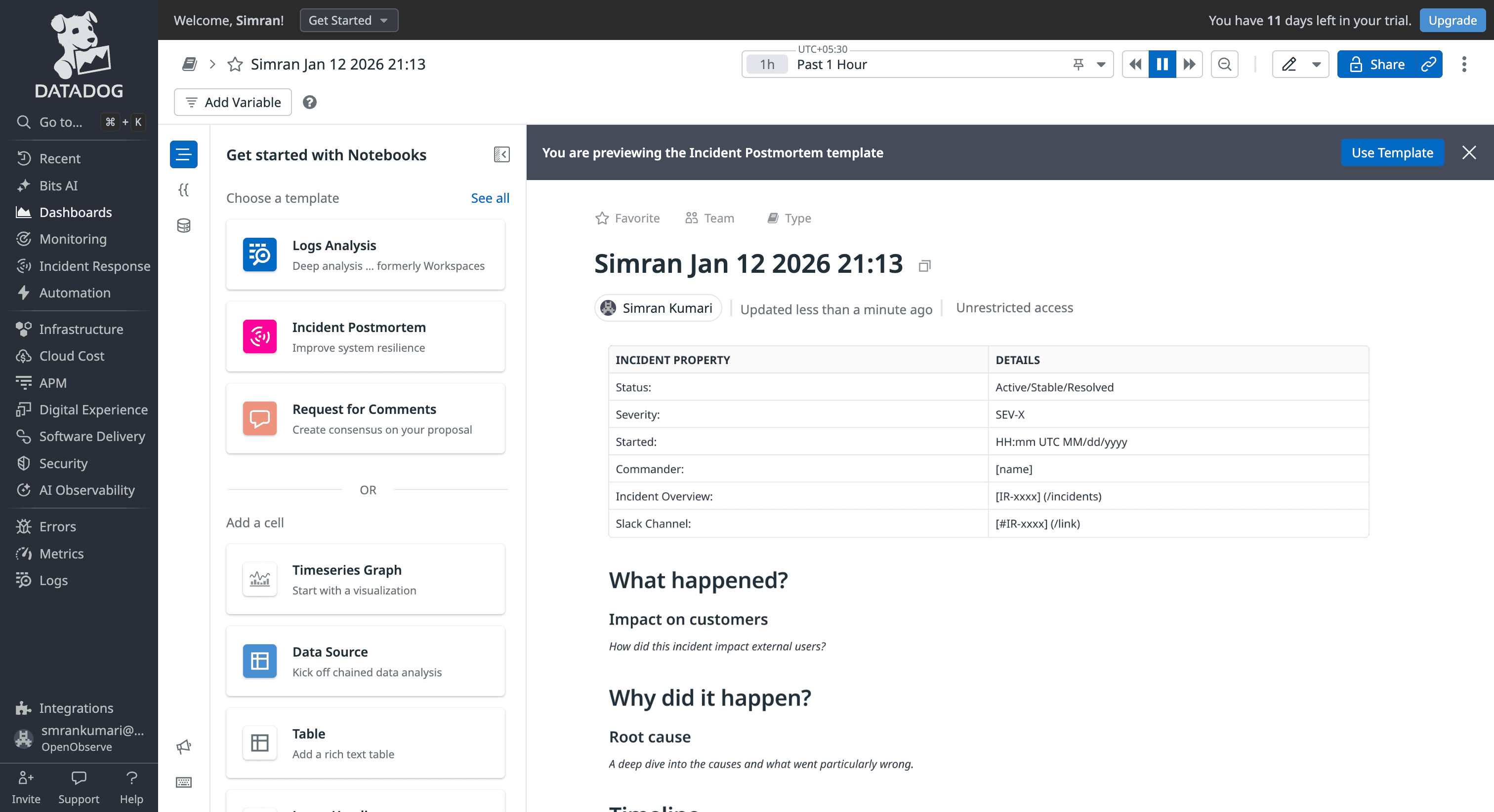 DataDog Notebook Template