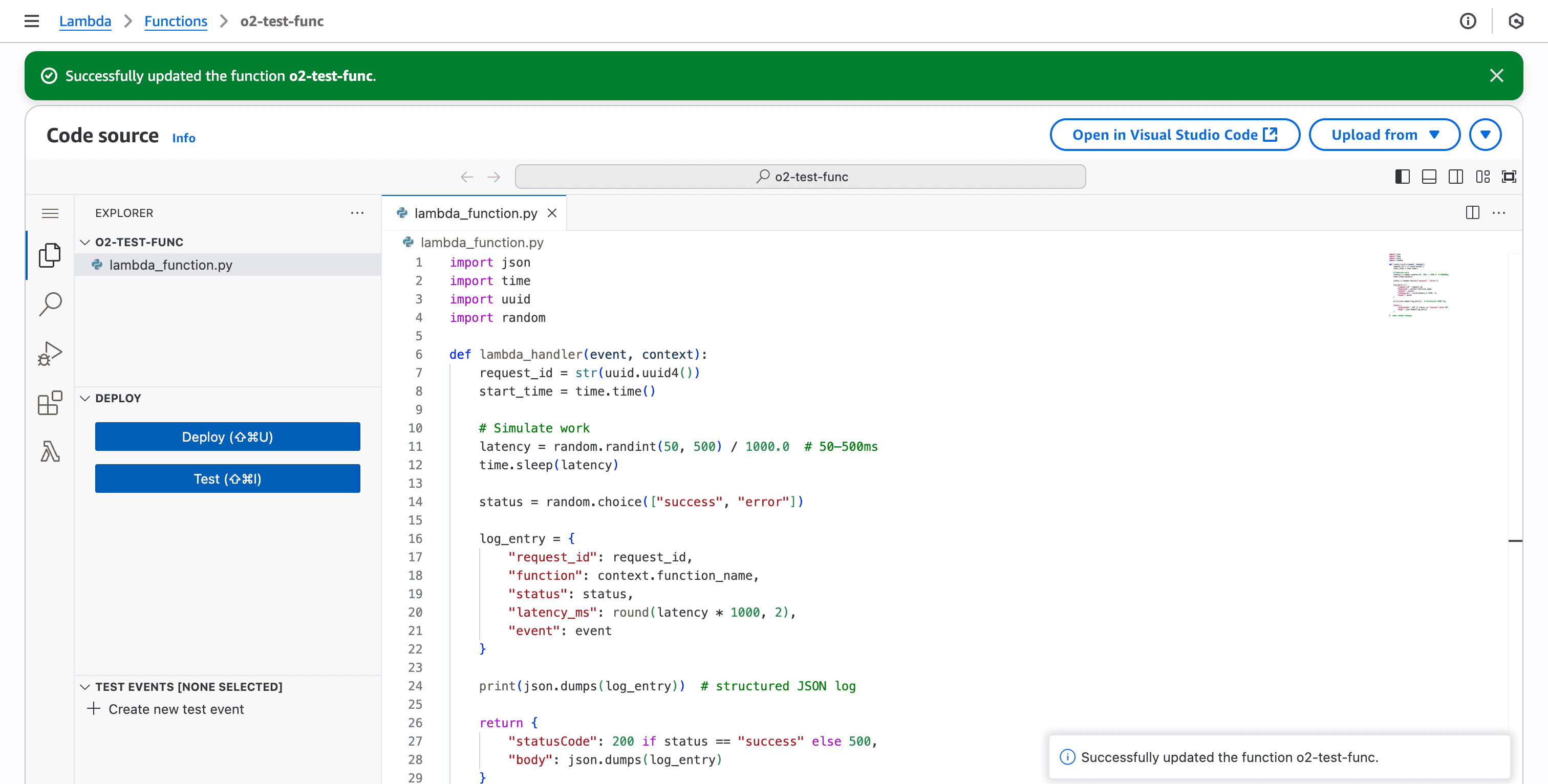 AWS Console: Deploy Lambda Function