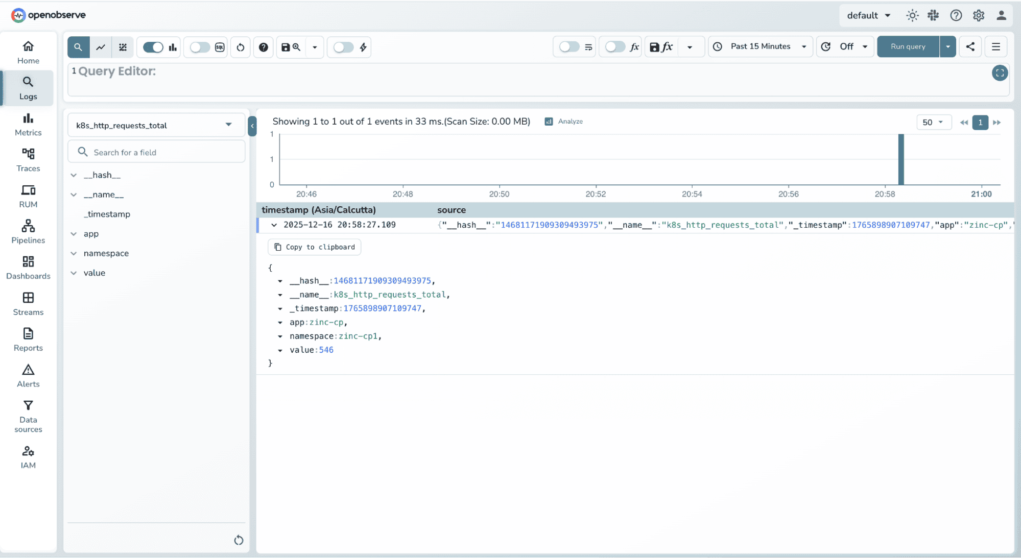 Verify the events in destination metric stream