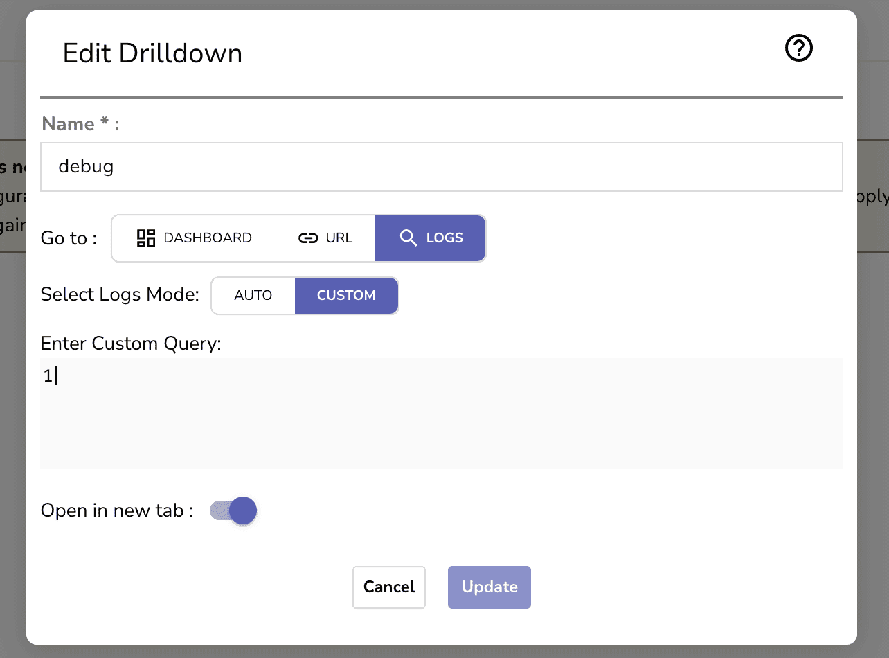 Drilldowns options in OpenObserve