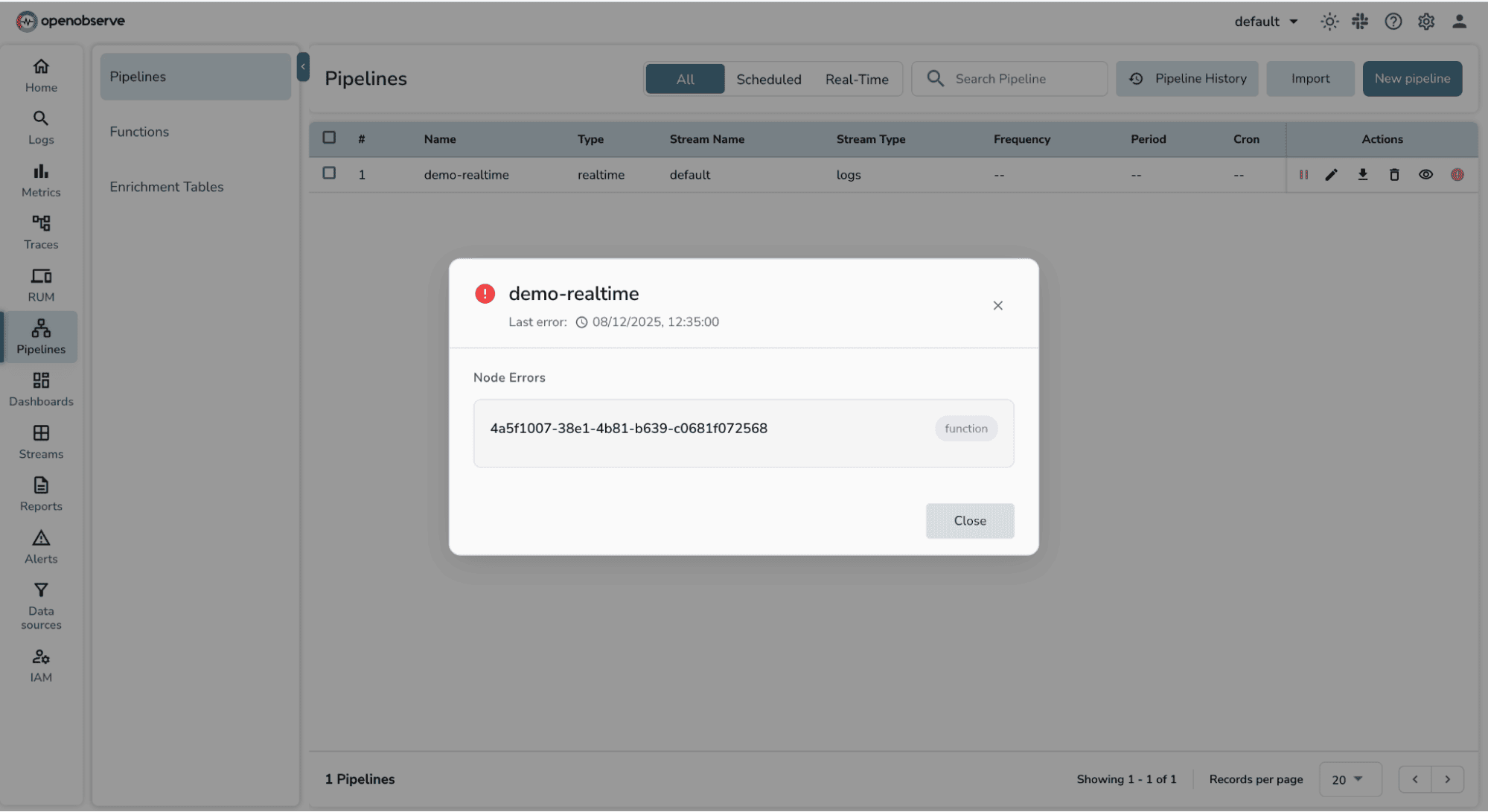 Error NodeId in case of Pipeline Failure