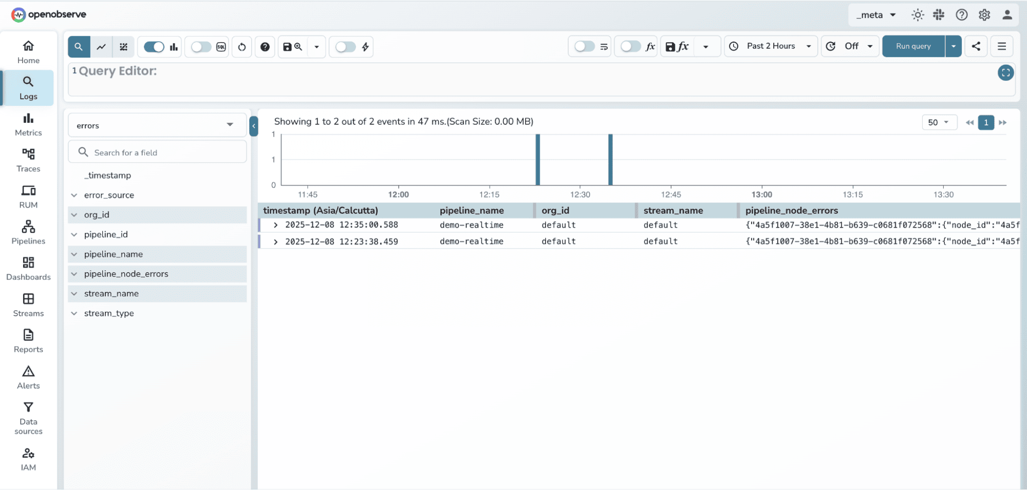 Querying the error stream