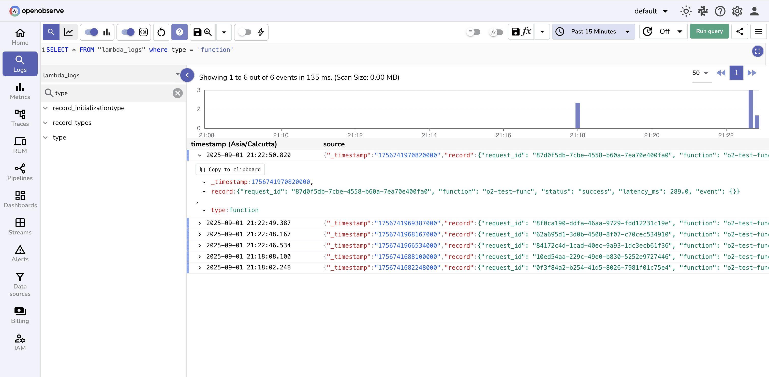 Filtering AWS Lambda Function Logs in OpenObserve