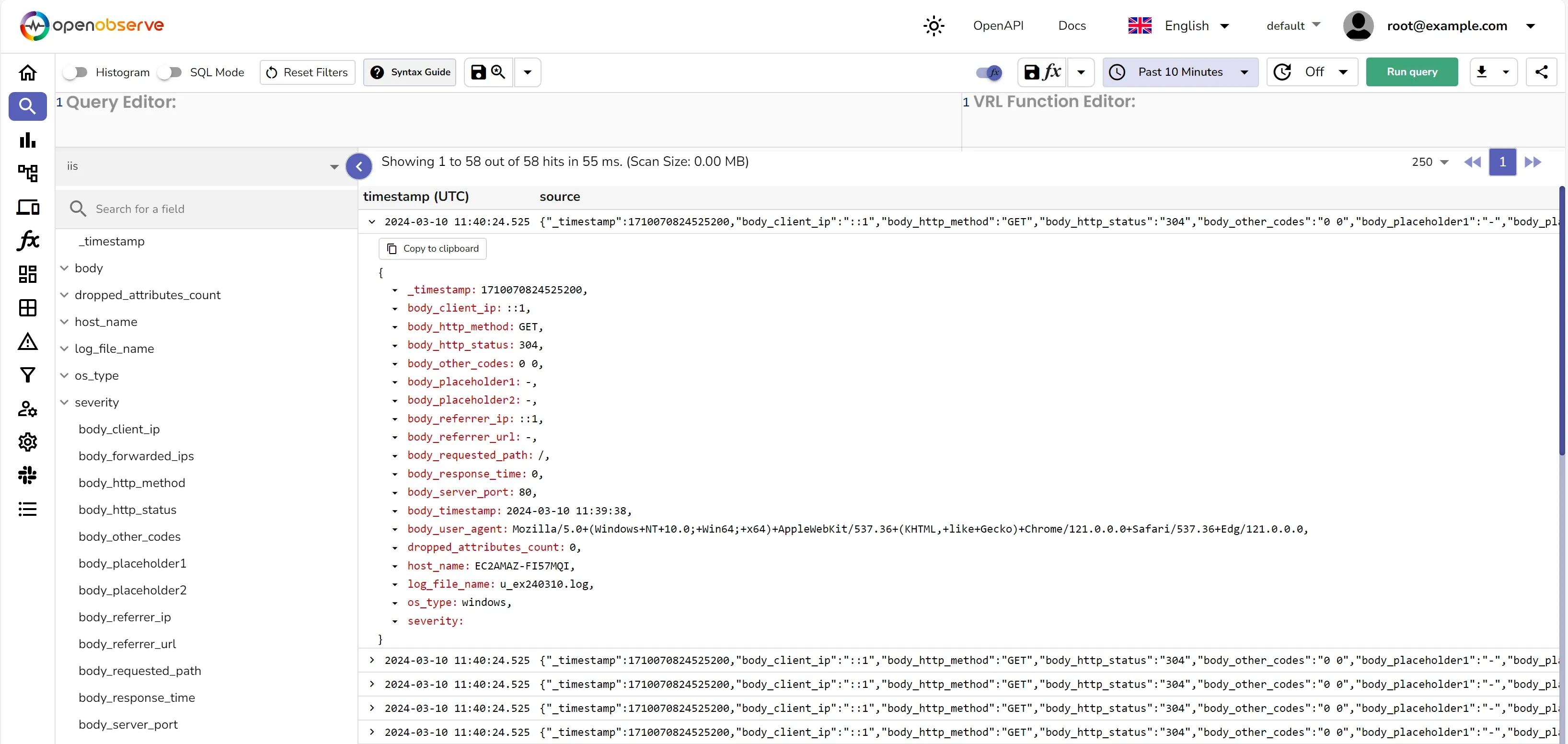 Final result of parsed IIS logs