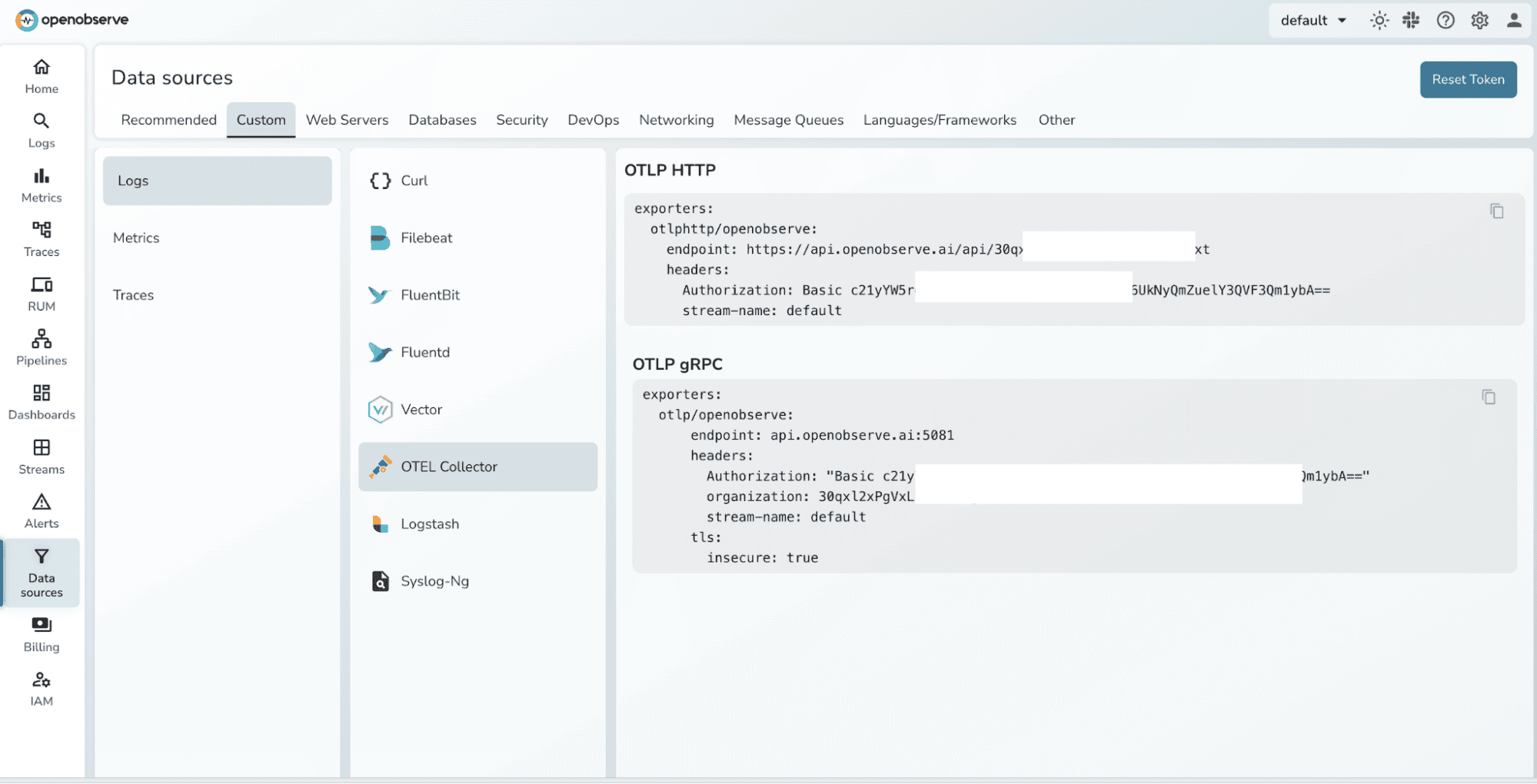 OpenObserve Cloud Authentication token