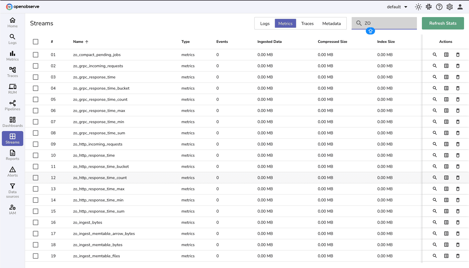 O2 Internal Metrics in the Stream UI