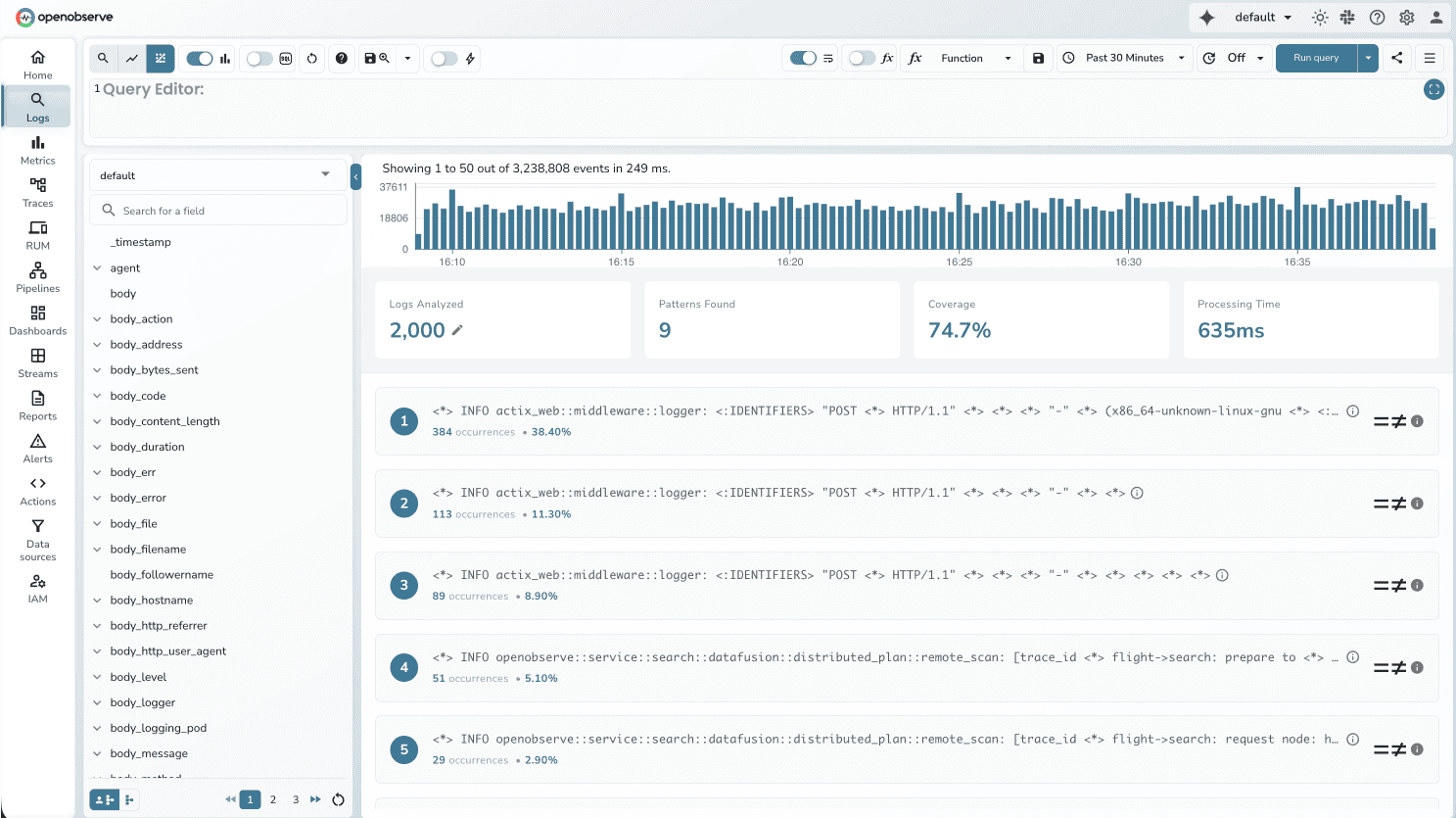 log pattern during queries