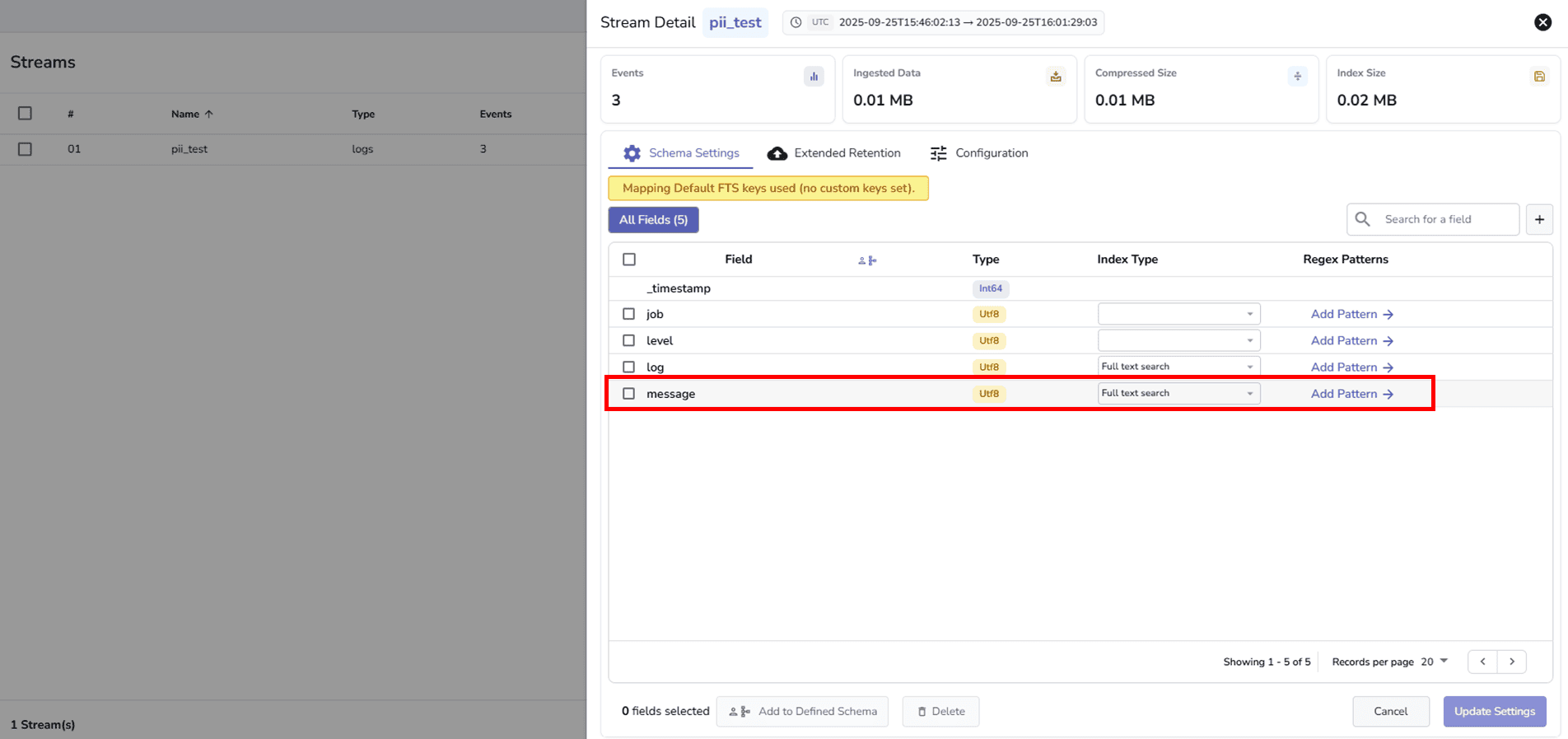 Apply Pattern to UTF-8 type Field