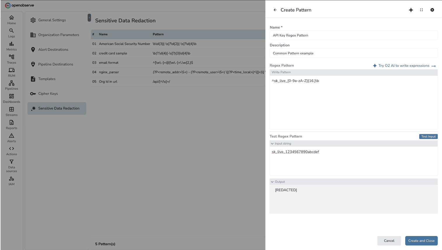 [REDACTED] output based on regex pattern