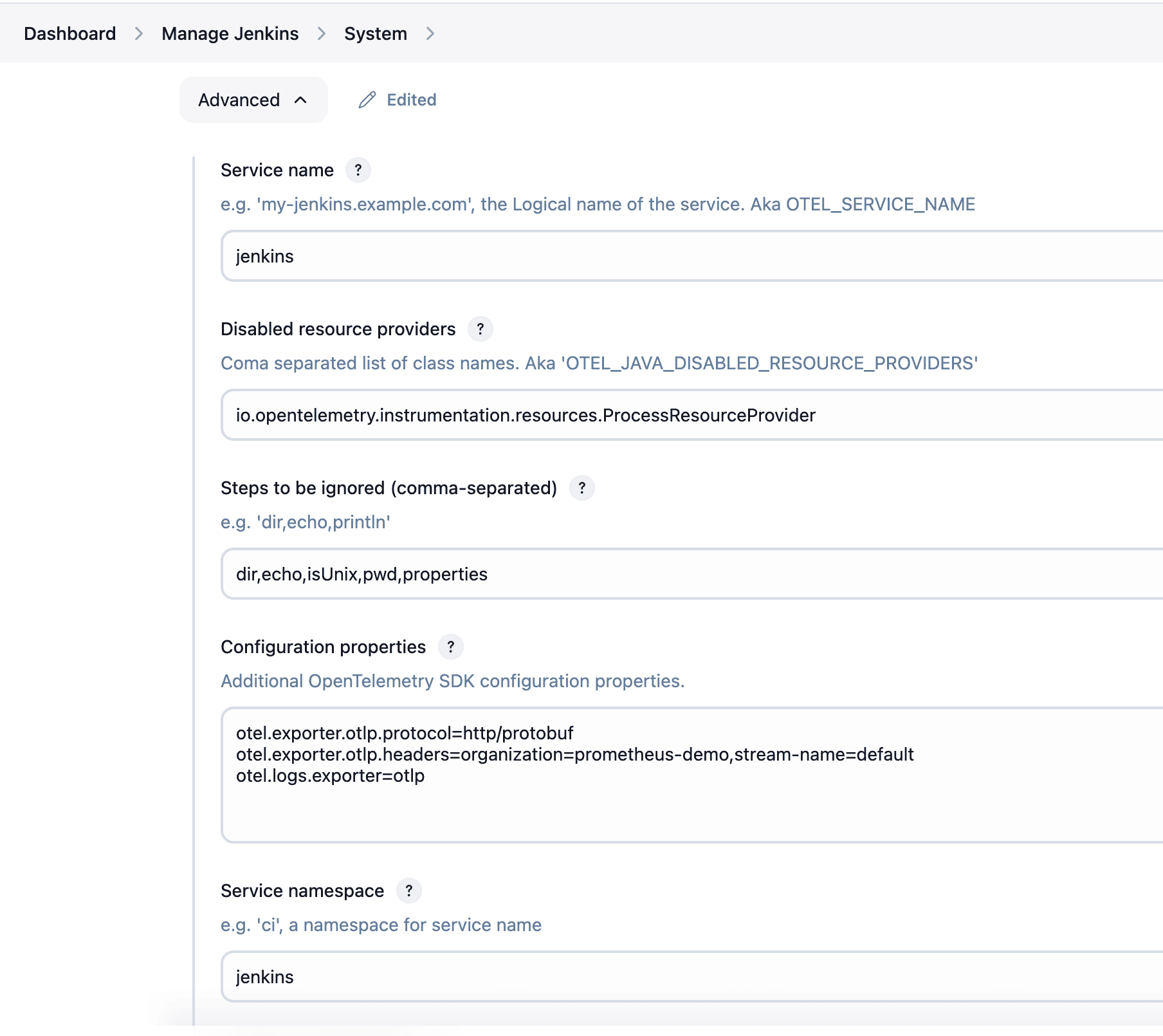 otel advanced config