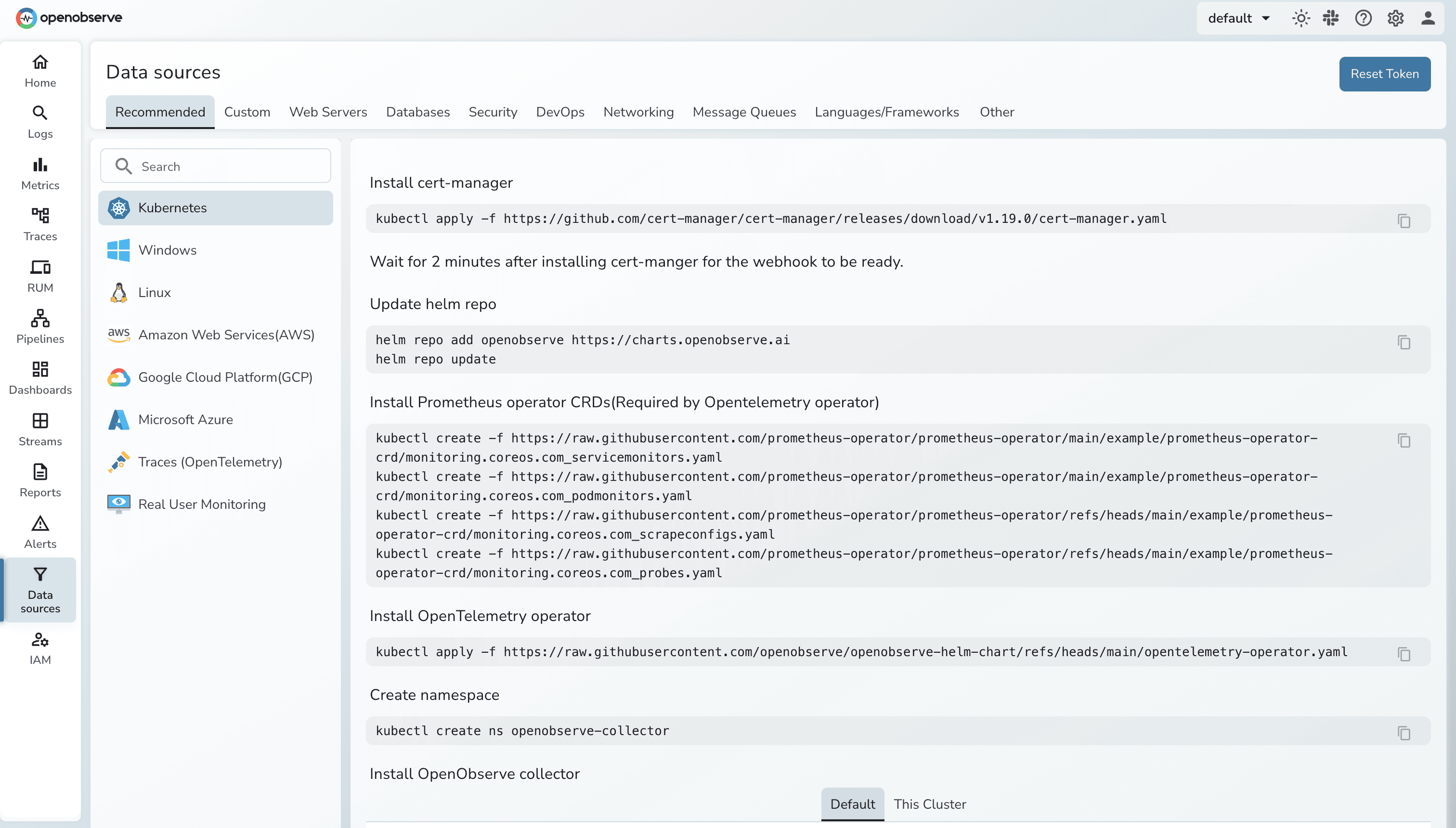 Kubernetes Data Sources UI