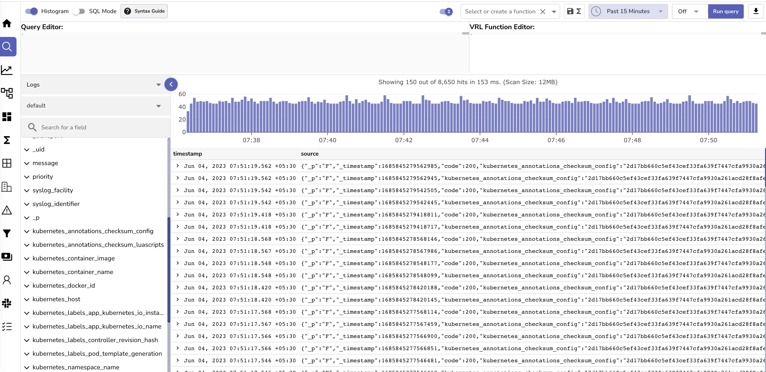 OpenObserve Log explorer page