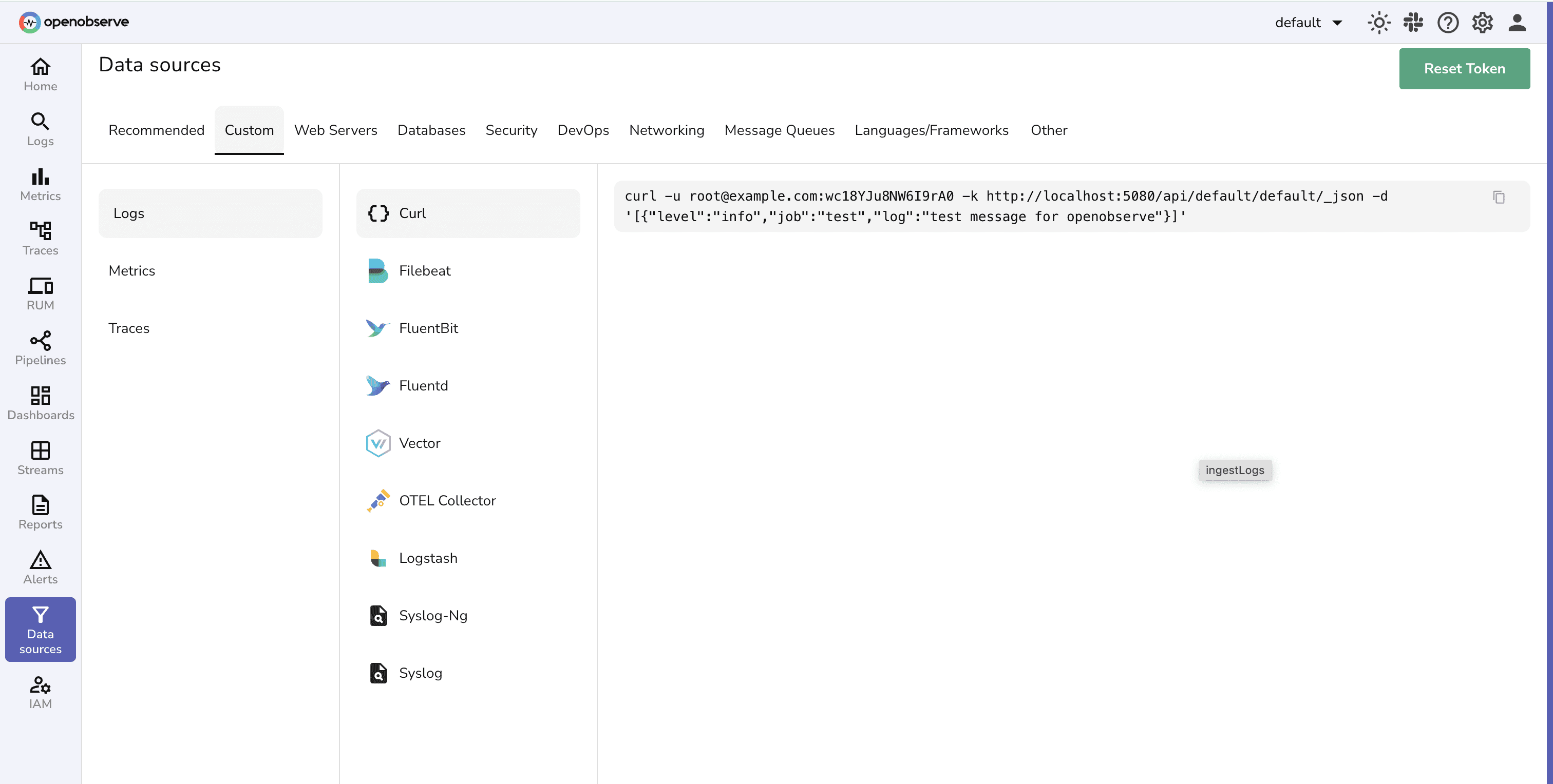 Curl request for Logs in OpenObserve UI