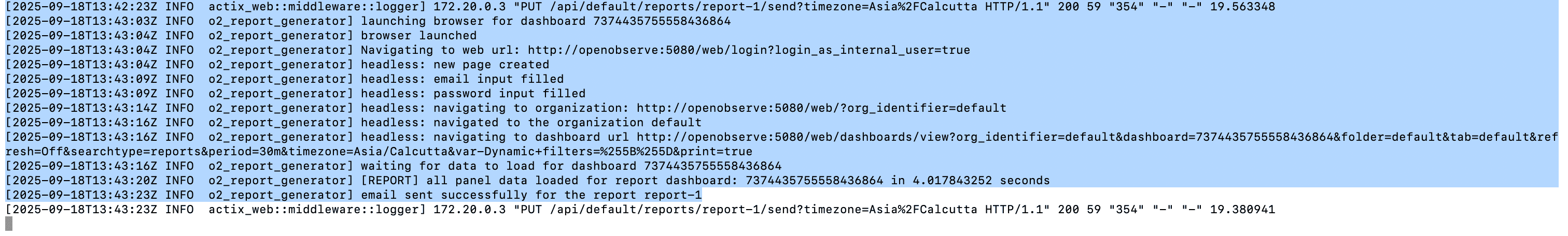 Report server logs on successful runs