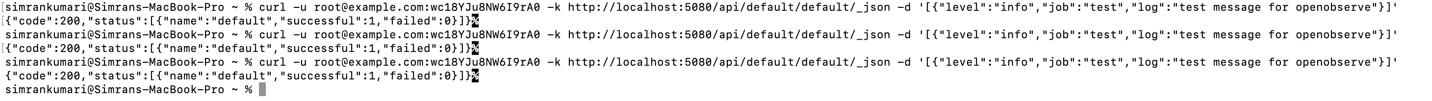 Sending logs using curl to OpenObserve
