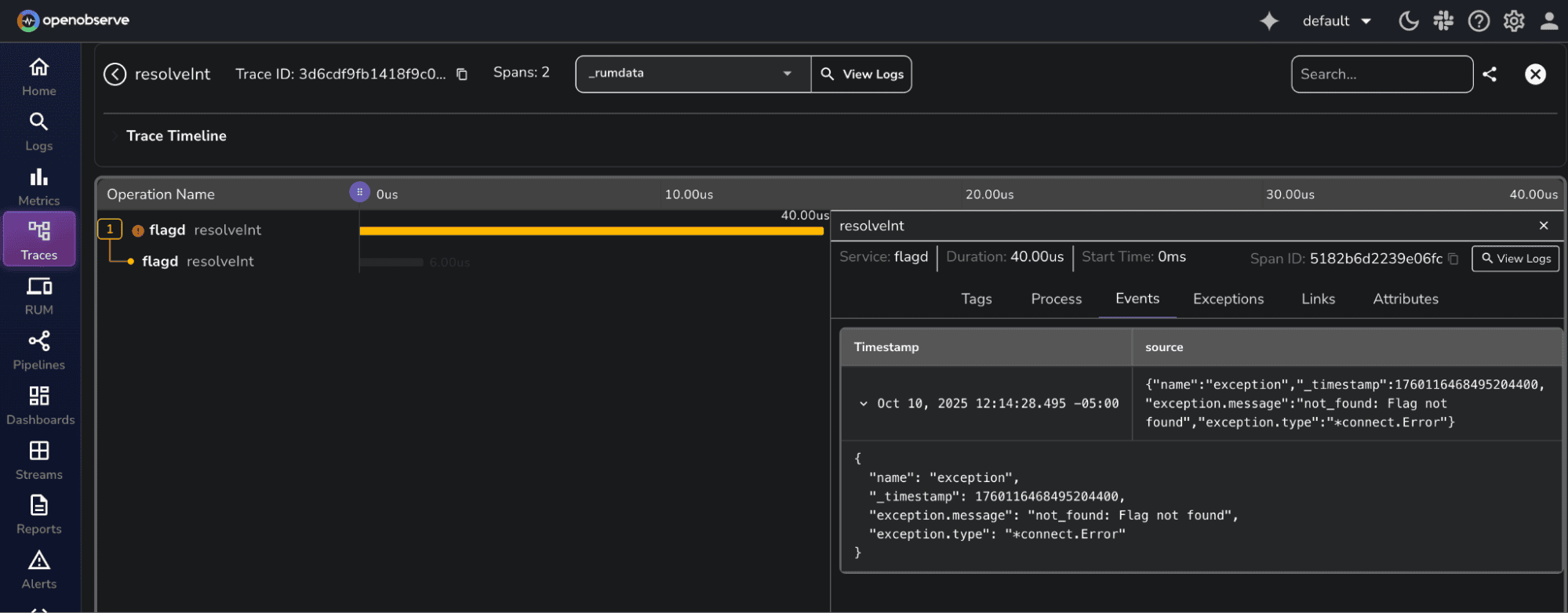 Events and Exceptions for exploring root cause of failure
