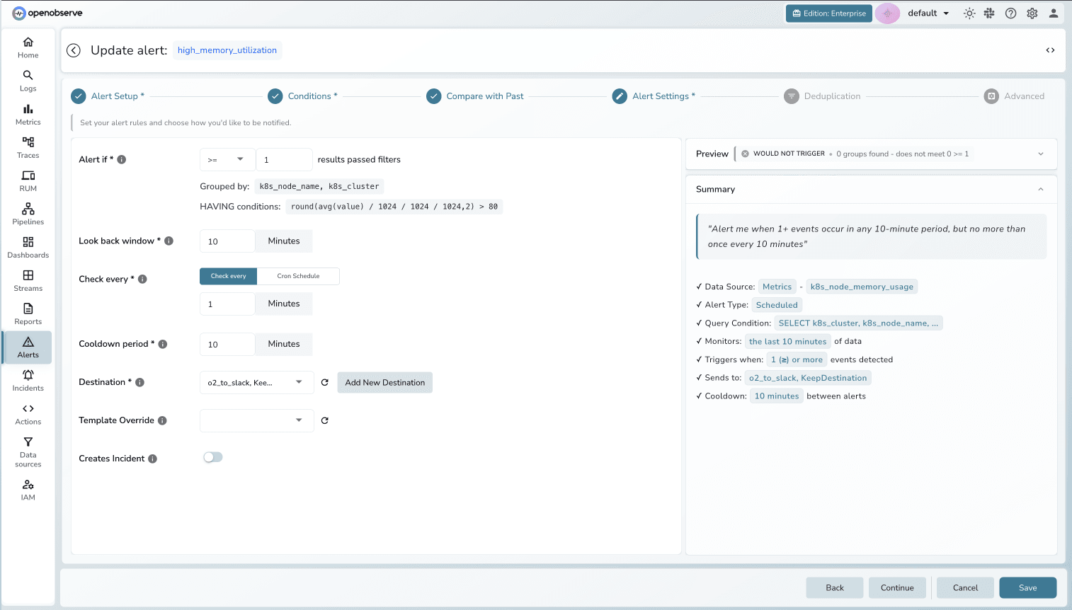 OpenObserve Alert Dashboard