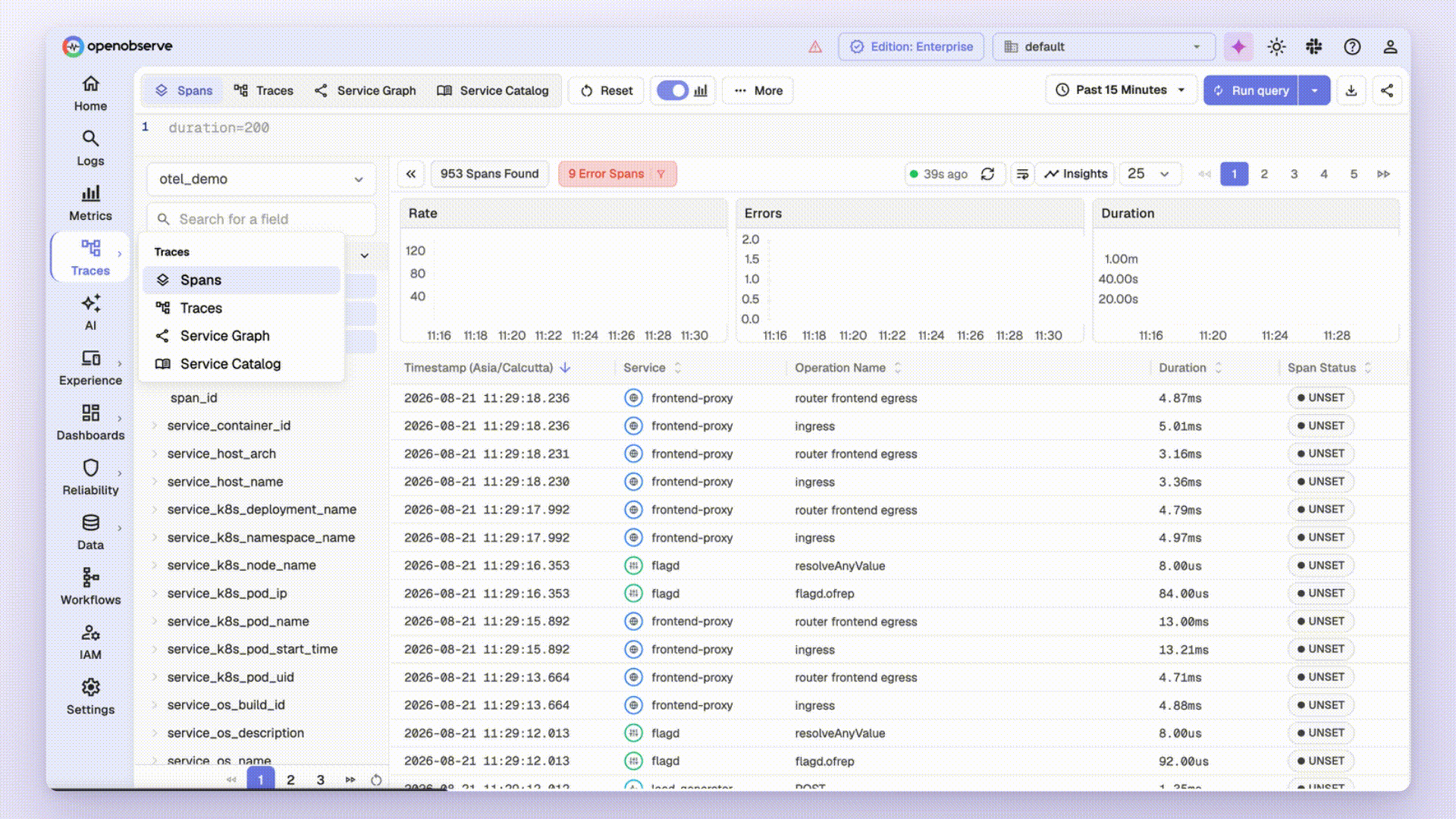 Traces UI in OpenObserve