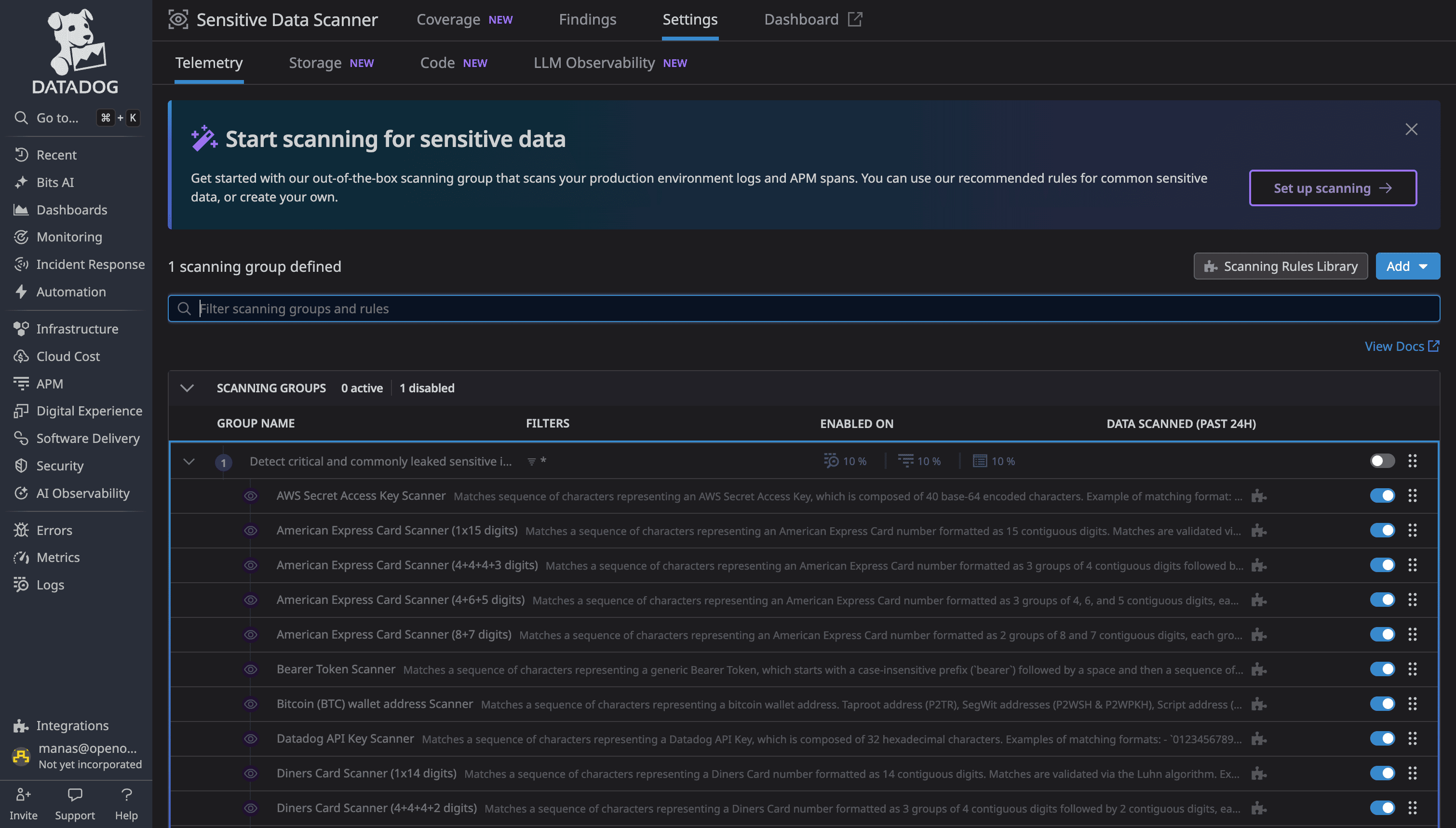 DataDog's Sensitive Data Scanner