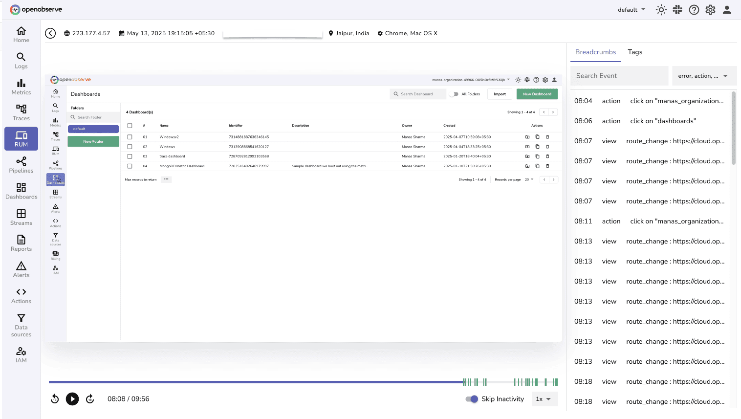 Session Replay in OpenObserve