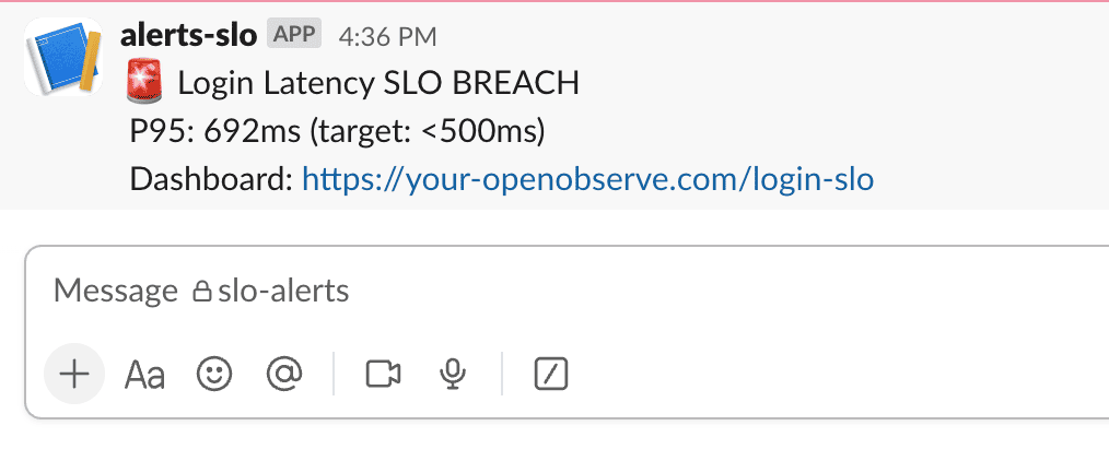 Slack alert notifications using OpenObserve Scheduled alerts