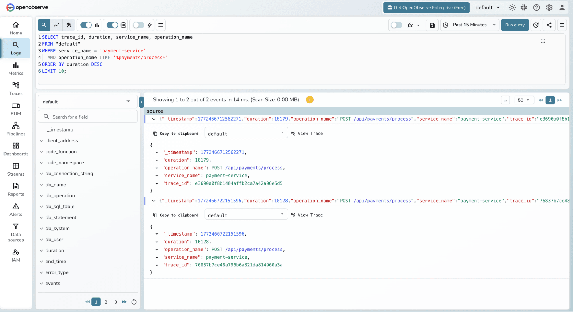 Querying Traces with SQL
