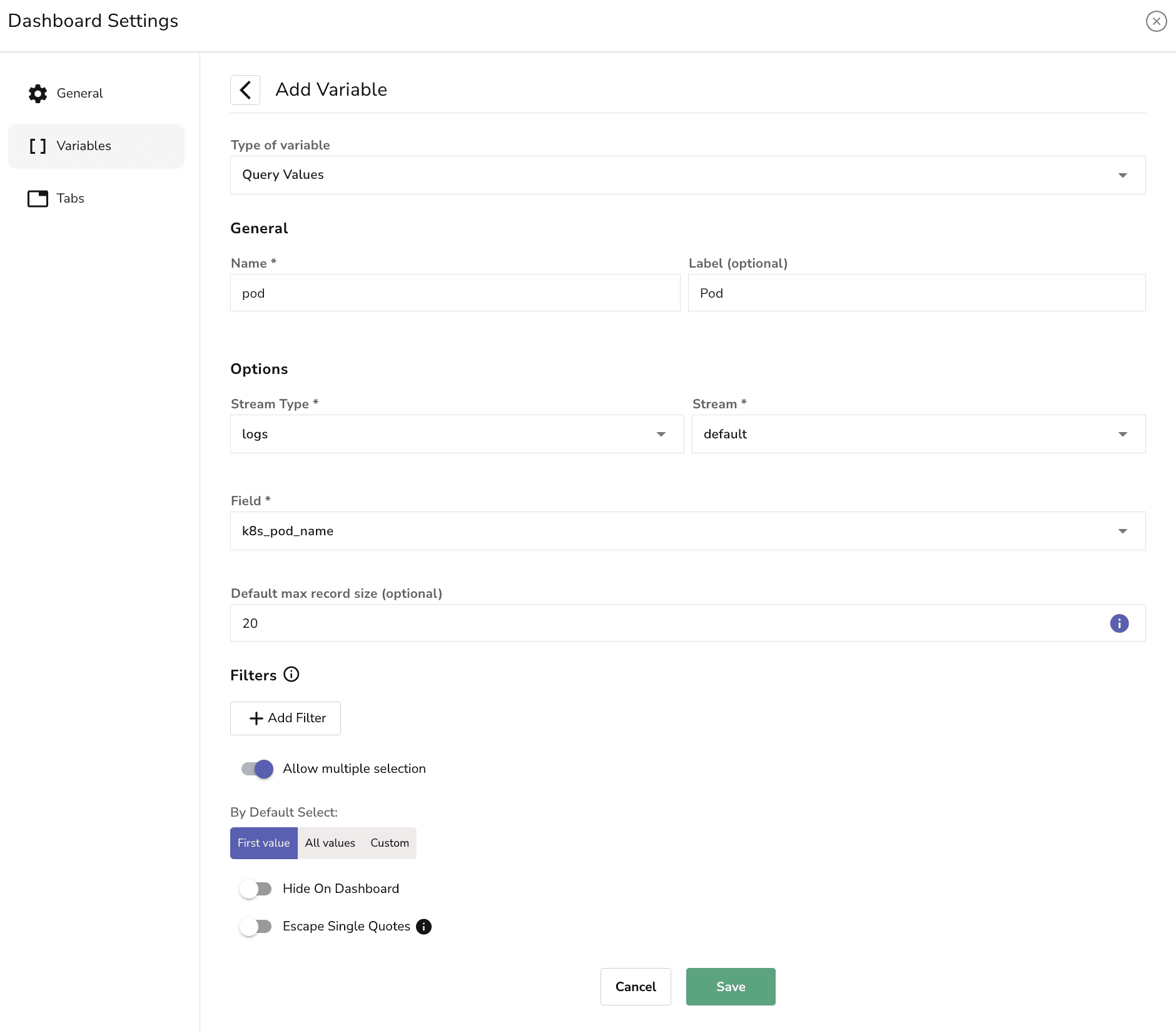 Variables types in OpenObserve